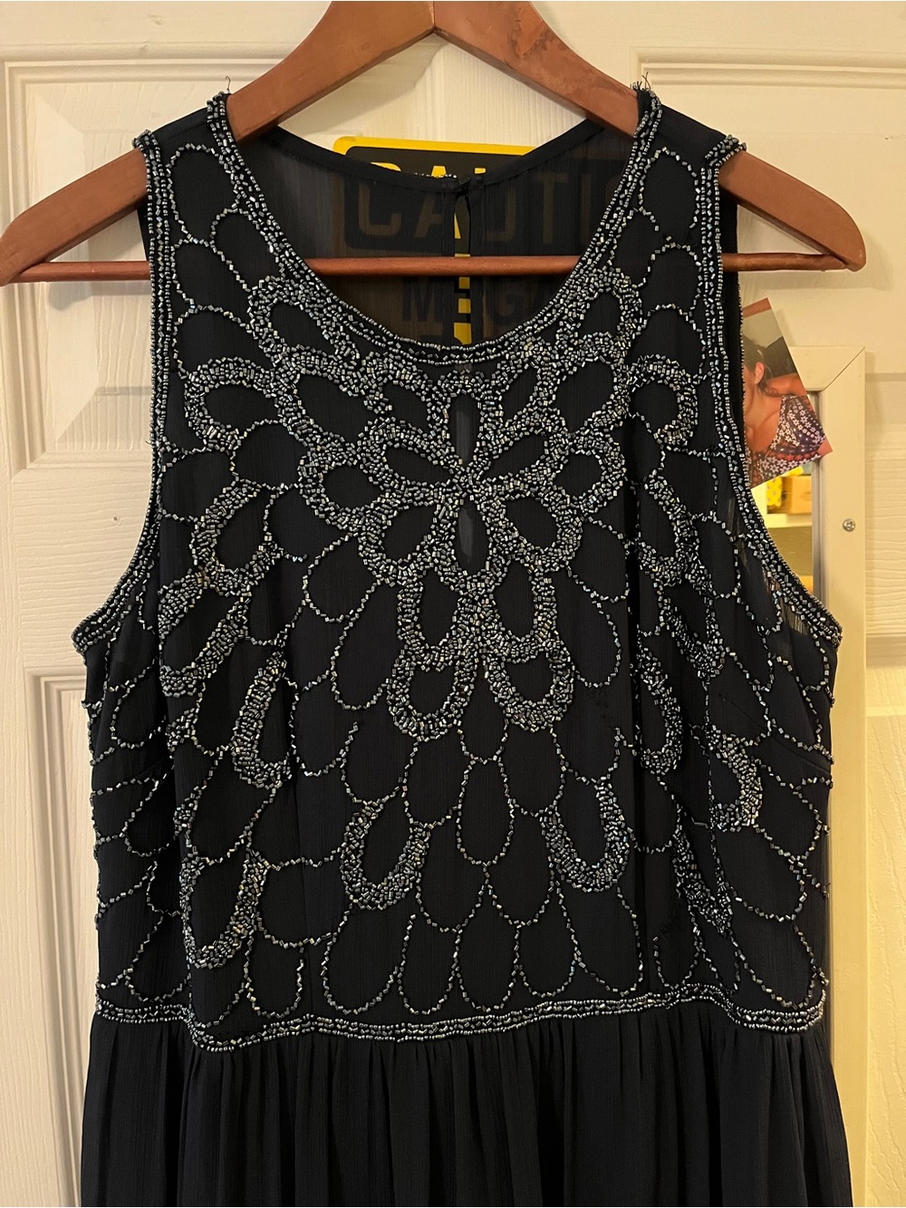 Adrianna Papell Navy Maxi Dress with Silver Beaded Detail